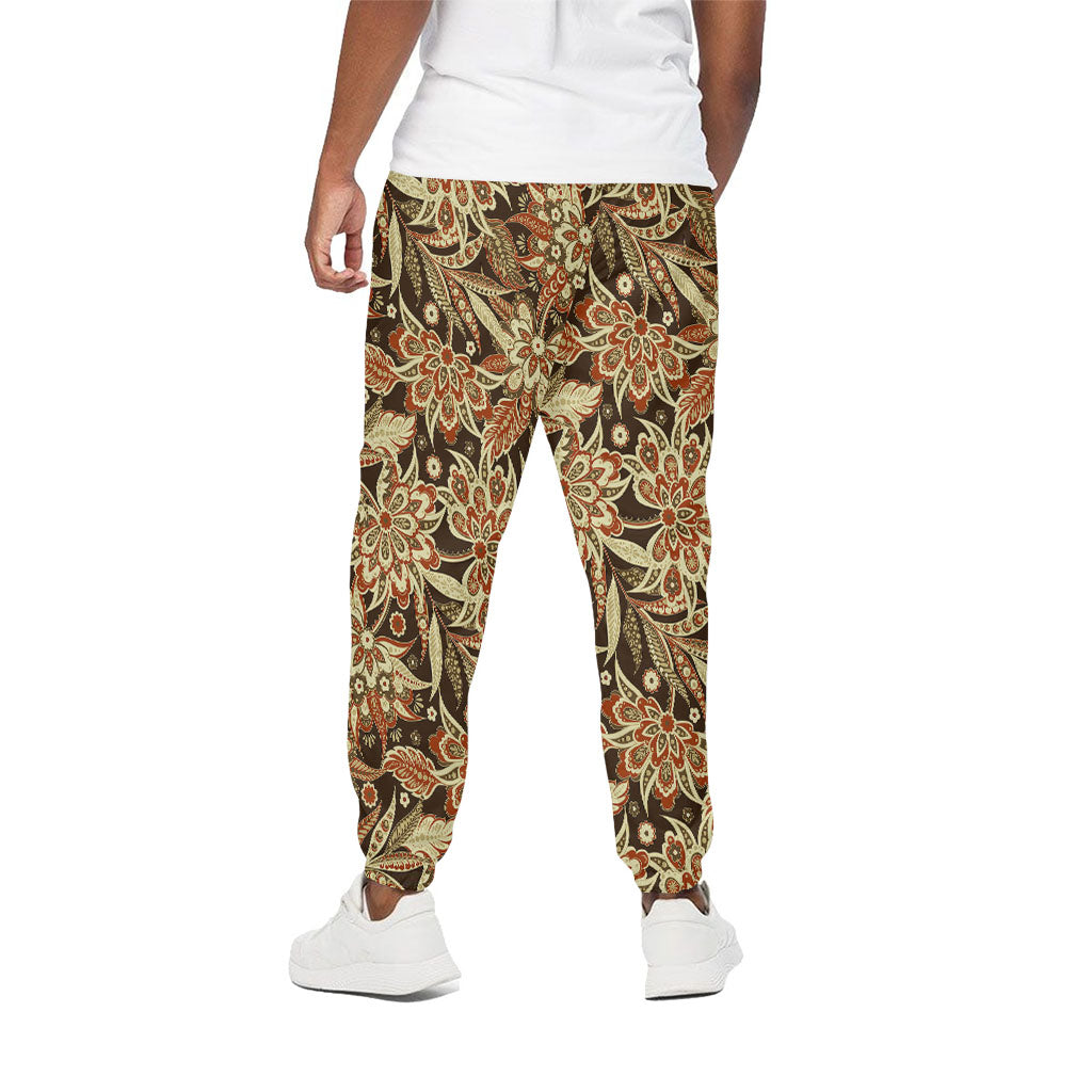 Vintage Brown Bohemian Floral Print Cotton Pants