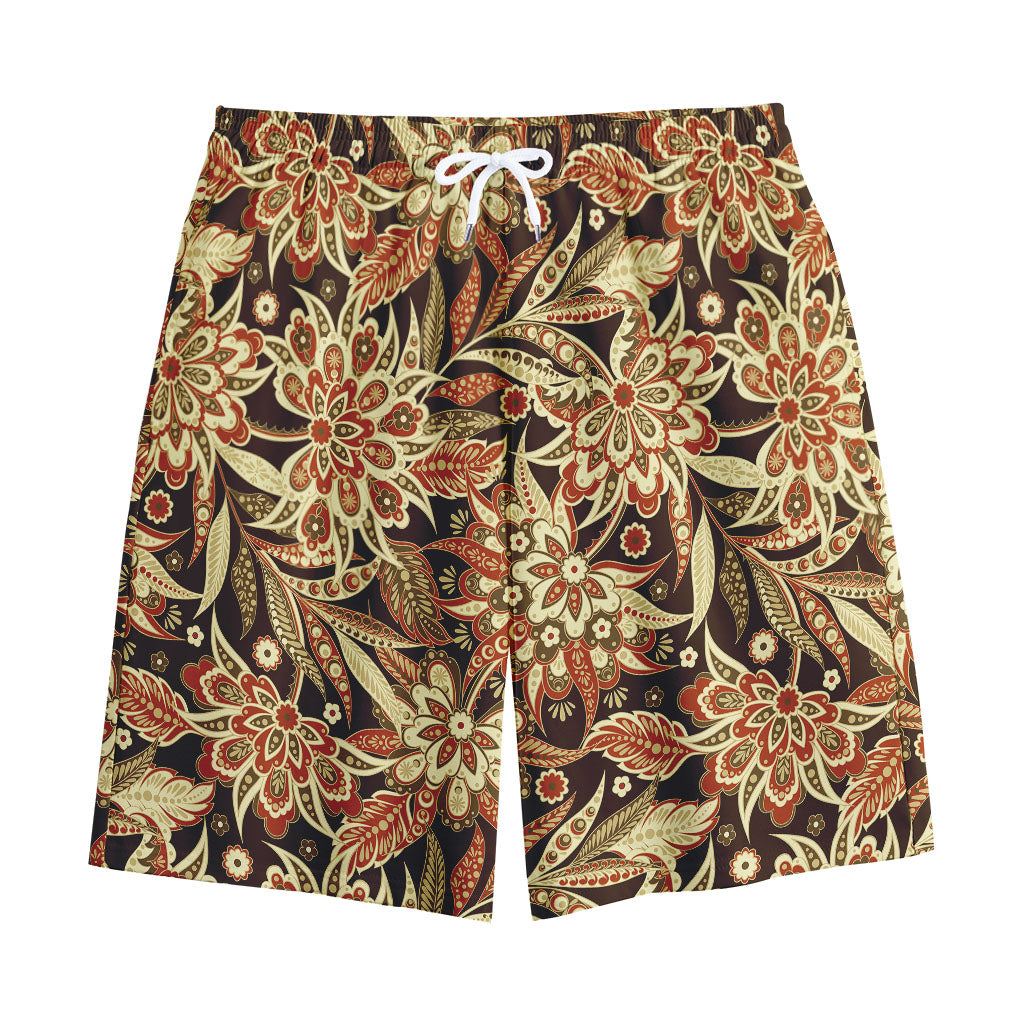 Vintage Brown Bohemian Floral Print Cotton Shorts