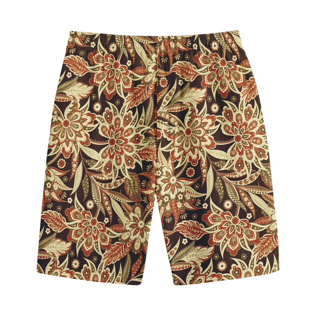 Vintage Brown Bohemian Floral Print Cotton Shorts