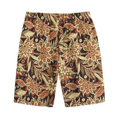 Vintage Brown Bohemian Floral Print Cotton Shorts