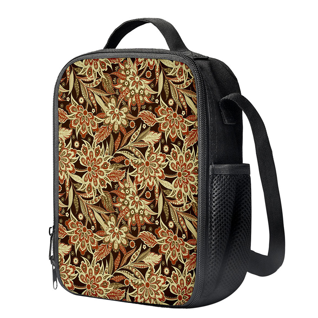 Vintage Brown Bohemian Floral Print Crossbody Lunch Bag