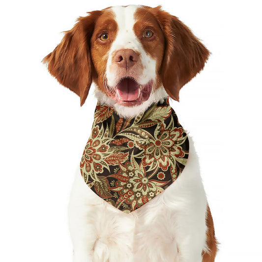 Vintage Brown Bohemian Floral Print Dog Bandana