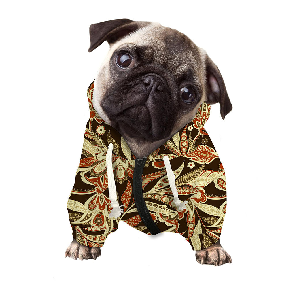 Vintage Brown Bohemian Floral Print Dog Zip Up Hoodie