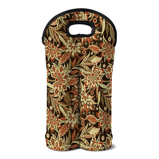 Vintage Brown Bohemian Floral Print Double Neoprene Wine Tote