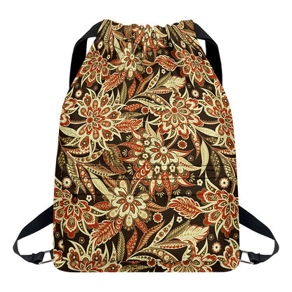 Vintage Brown Bohemian Floral Print Drawstring Backpack