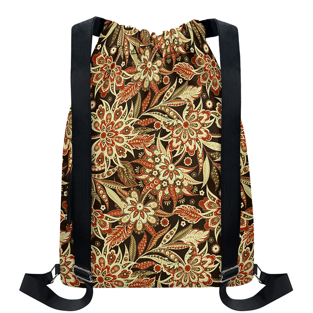 Vintage Brown Bohemian Floral Print Drawstring Backpack
