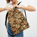 Vintage Brown Bohemian Floral Print Drawstring Backpack