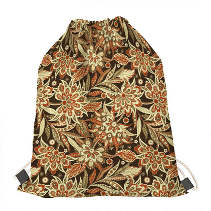 Vintage Brown Bohemian Floral Print Drawstring Bag