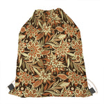 Vintage Brown Bohemian Floral Print Drawstring Bag