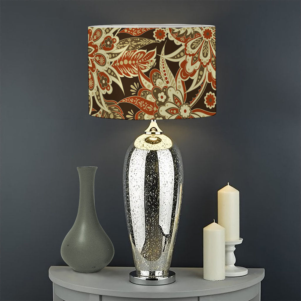 Vintage Brown Bohemian Floral Print Drum Lamp Shade