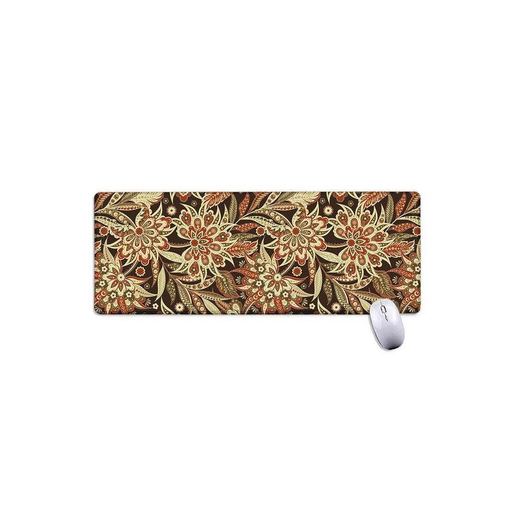Vintage Brown Bohemian Floral Print Extended Mouse Pad