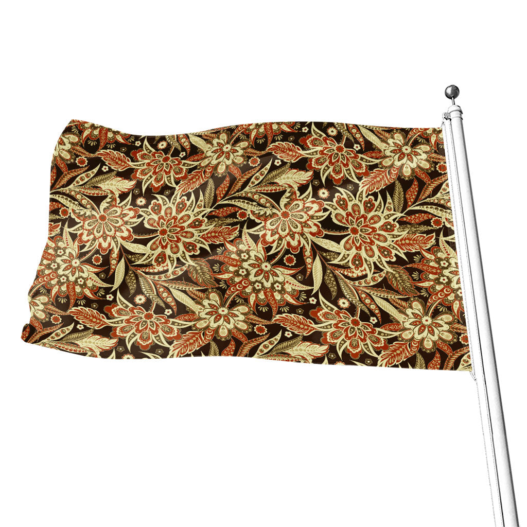 Vintage Brown Bohemian Floral Print Flag