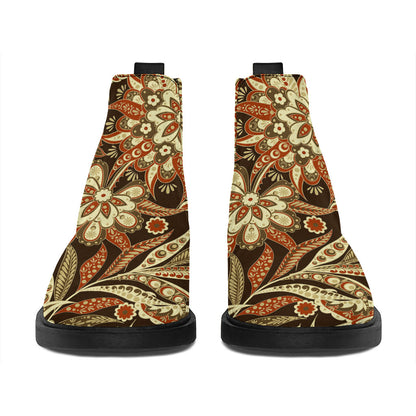 Vintage Brown Bohemian Floral Print Flat Ankle Boots