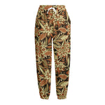 Vintage Brown Bohemian Floral Print Fleece Lined Knit Pants