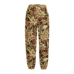 Vintage Brown Bohemian Floral Print Fleece Lined Knit Pants