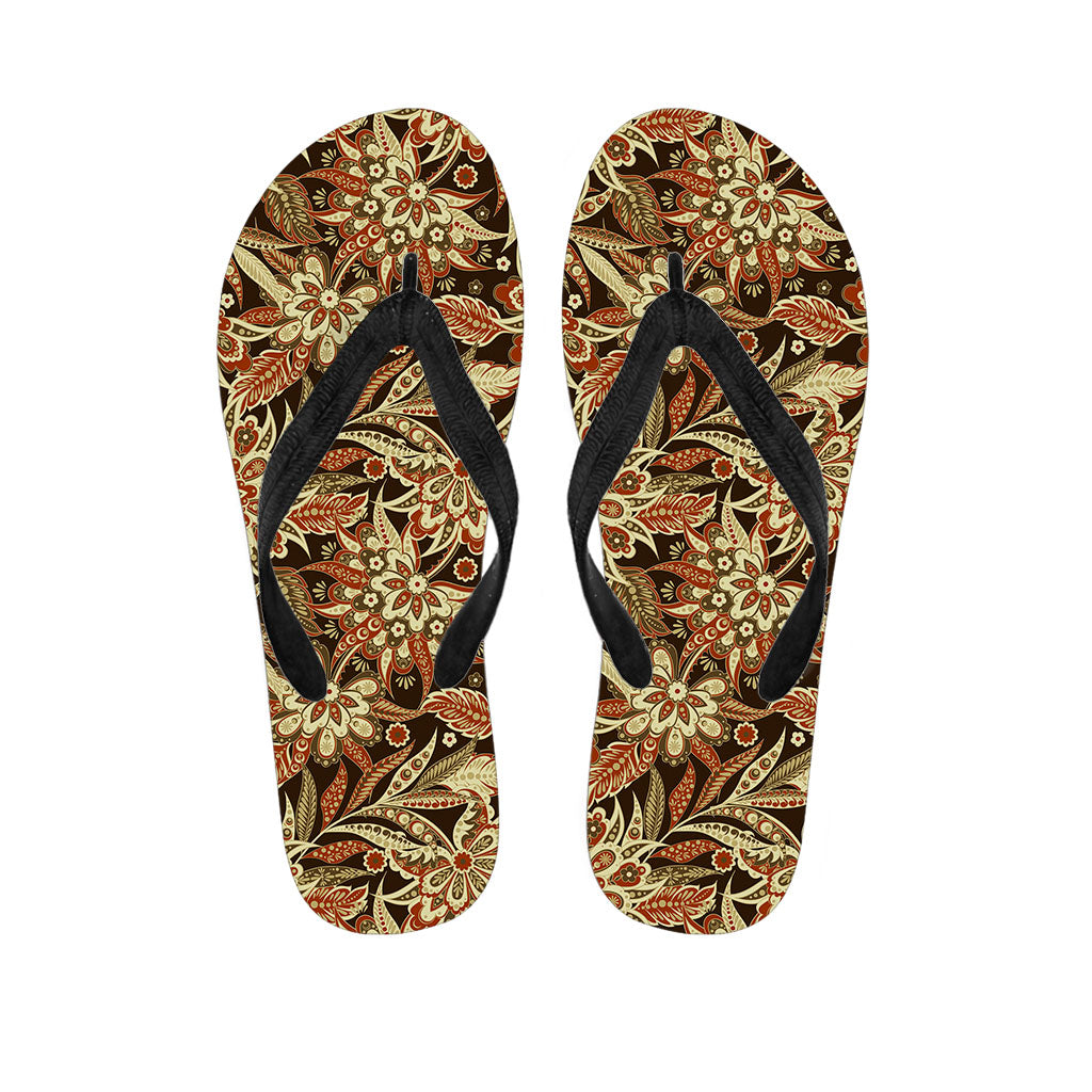 Vintage Brown Bohemian Floral Print Flip Flops