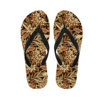 Vintage Brown Bohemian Floral Print Flip Flops