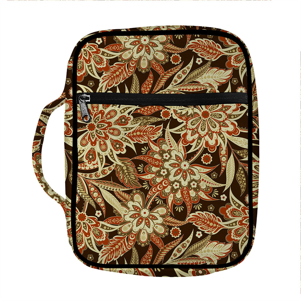 Vintage Brown Bohemian Floral Print Front Pocket Bible Bag