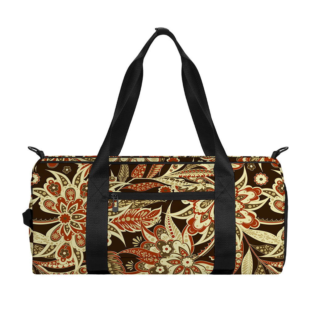 Vintage Brown Bohemian Floral Print Gym Bag