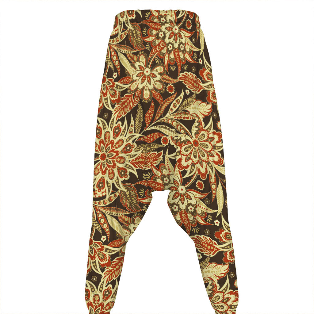 Vintage Brown Bohemian Floral Print Hammer Pants