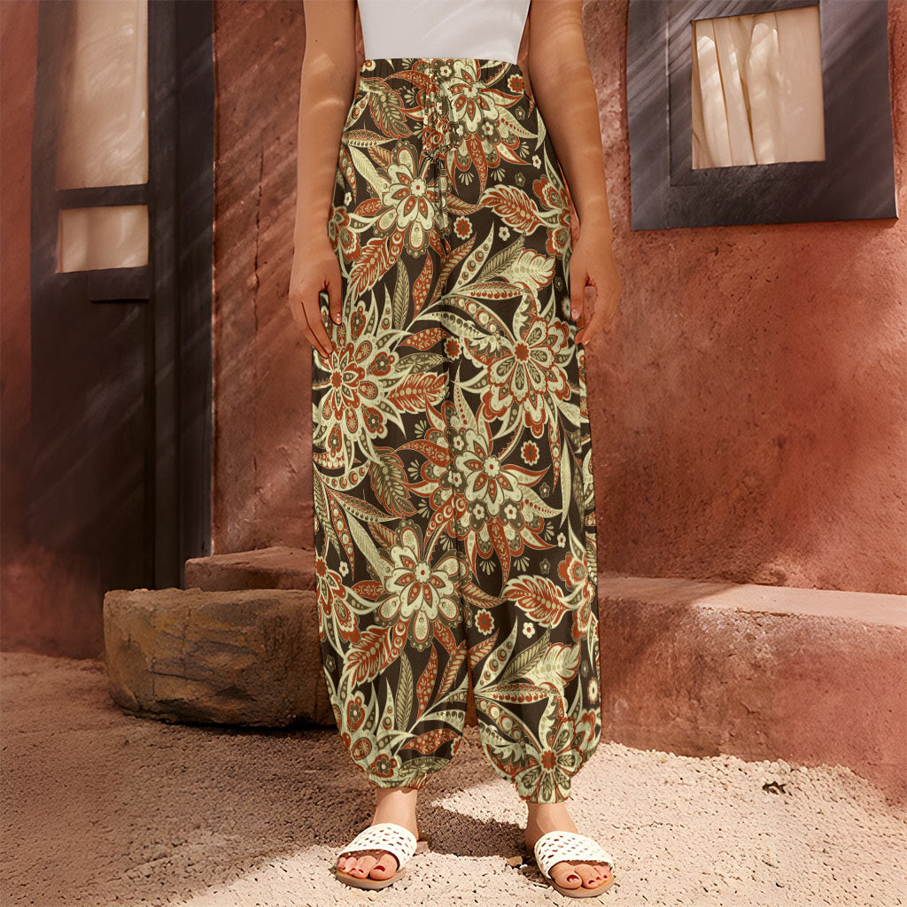Vintage Brown Bohemian Floral Print Harem Pants