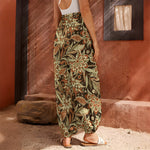 Vintage Brown Bohemian Floral Print Harem Pants