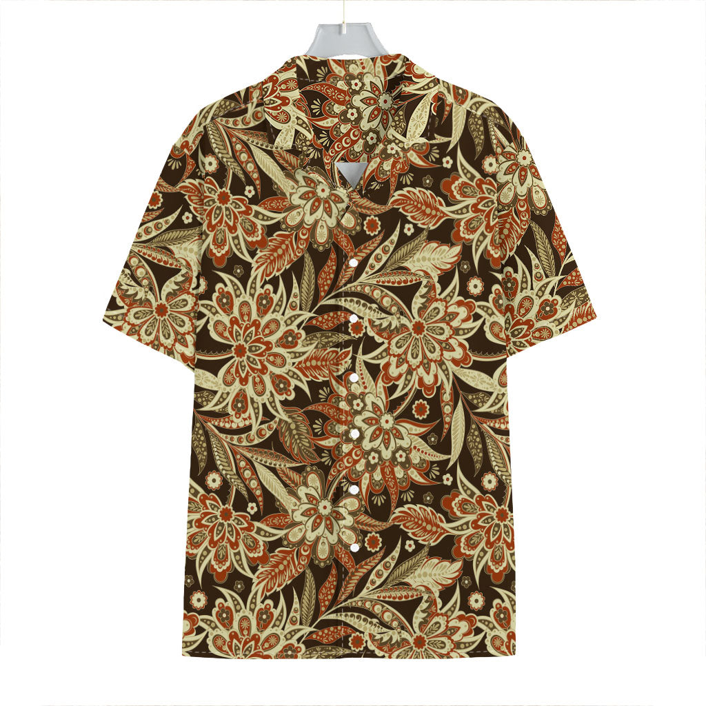 Vintage Brown Bohemian Floral Print Hawaiian Shirt