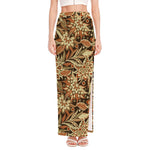 Vintage Brown Bohemian Floral Print High Slit Maxi Skirt