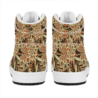 Vintage Brown Bohemian Floral Print High Top Leather Sneakers