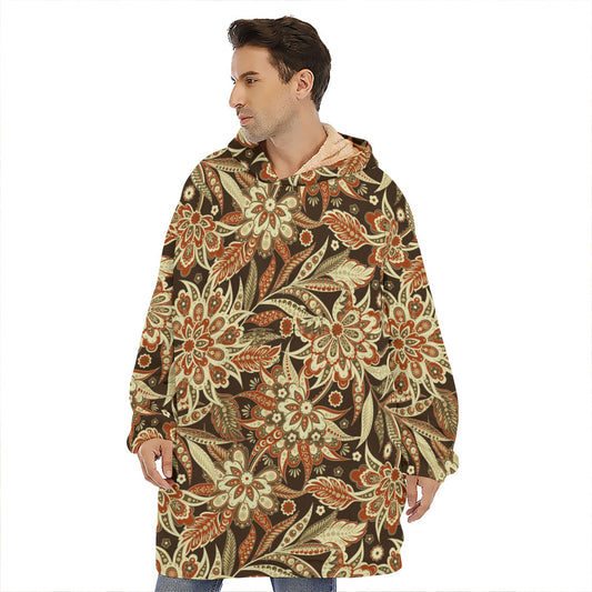 Vintage Brown Bohemian Floral Print Hoodie Blanket