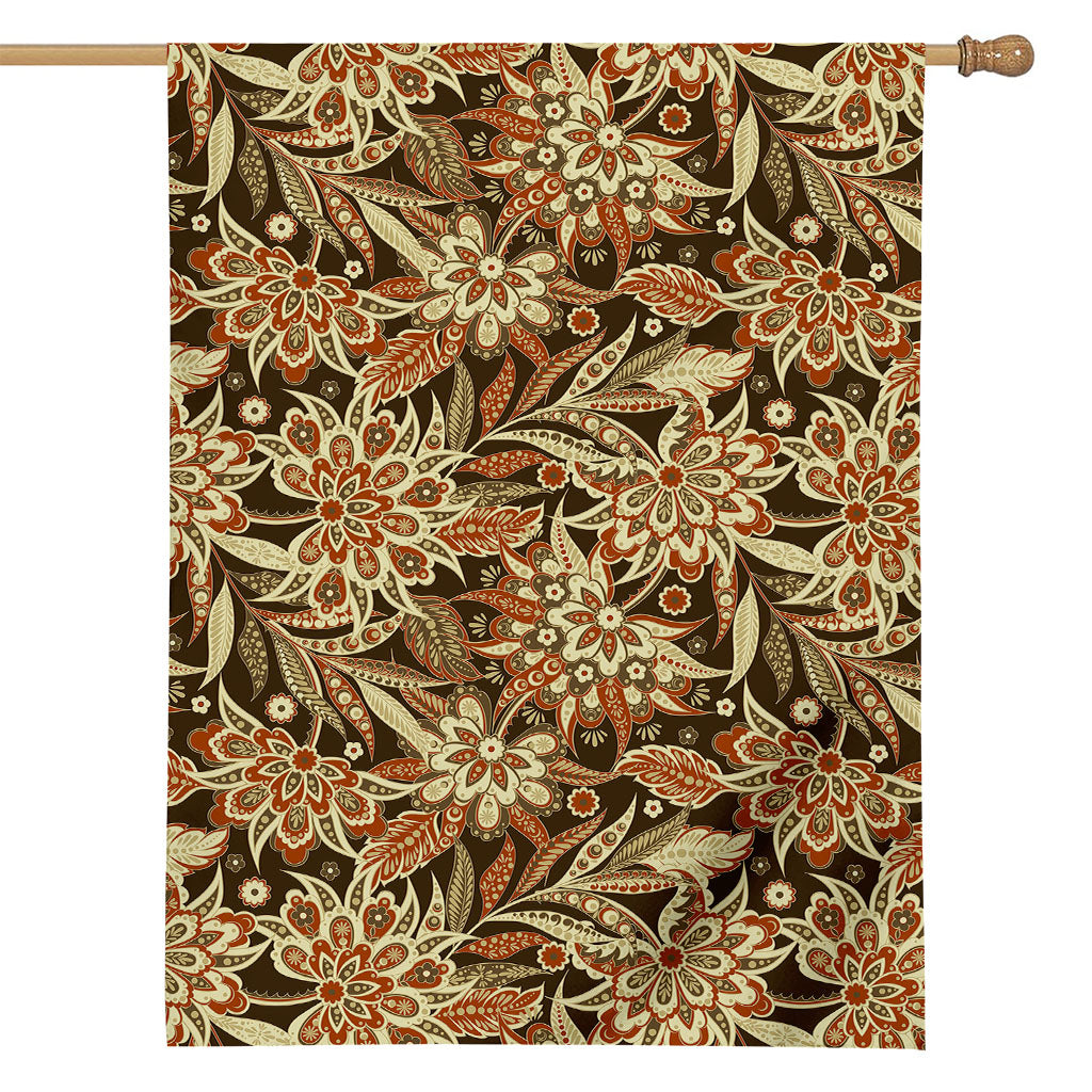 Vintage Brown Bohemian Floral Print House Flag