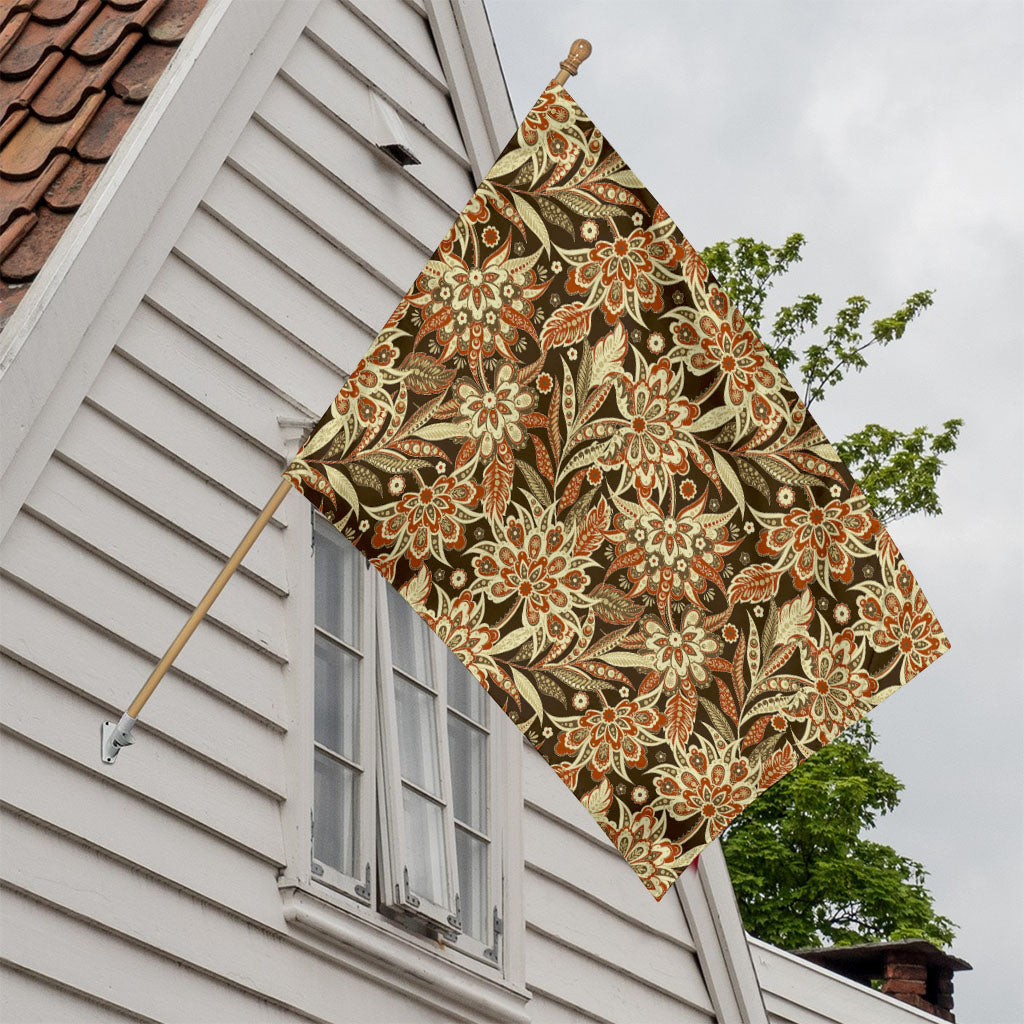Vintage Brown Bohemian Floral Print House Flag