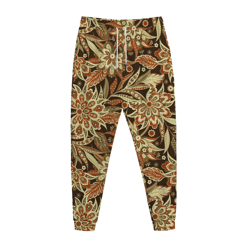 Vintage Brown Bohemian Floral Print Jogger Pants