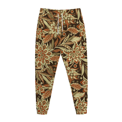 Vintage Brown Bohemian Floral Print Jogger Pants