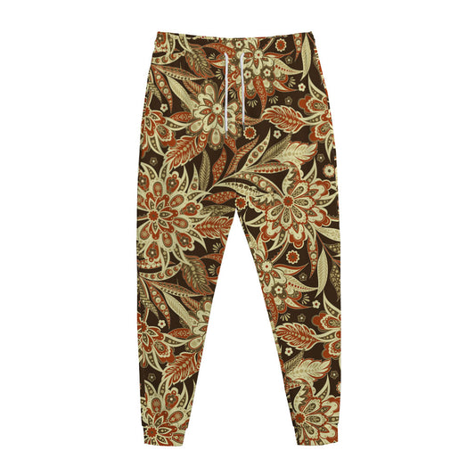Vintage Brown Bohemian Floral Print Jogger Pants