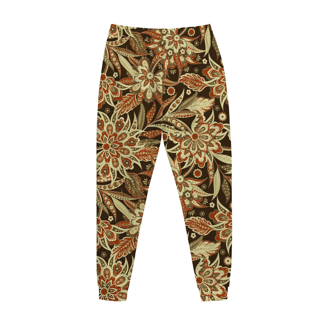 Vintage Brown Bohemian Floral Print Jogger Pants