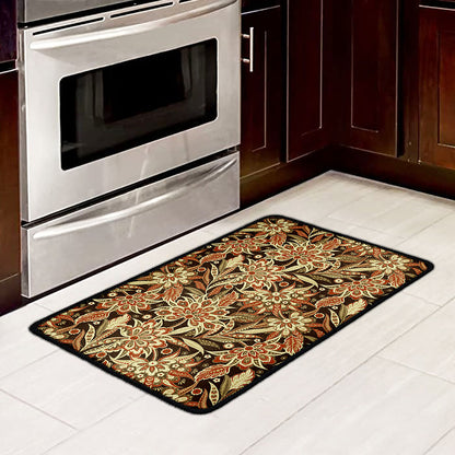 Vintage Brown Bohemian Floral Print Kitchen Mat
