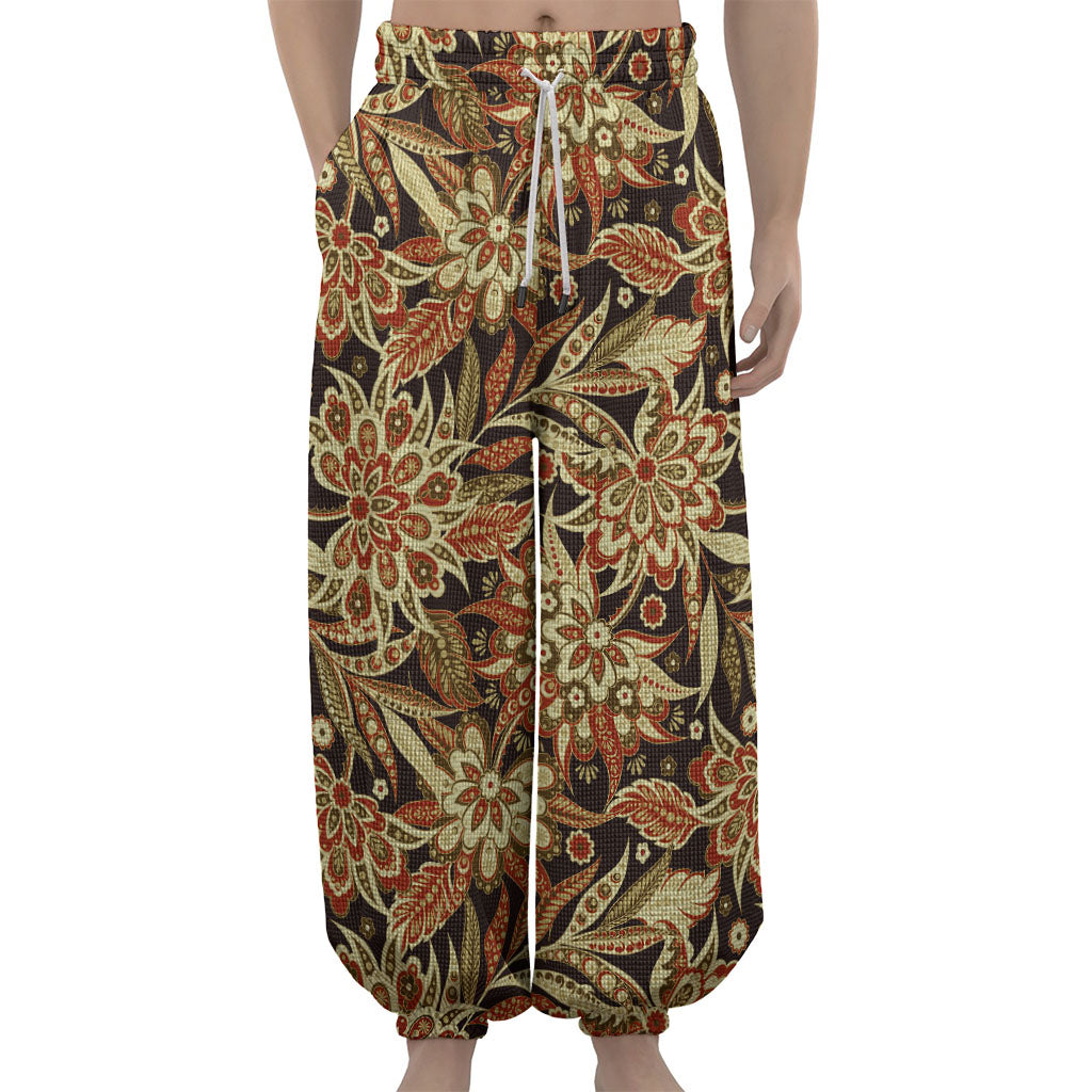 Vintage Brown Bohemian Floral Print Lantern Pants