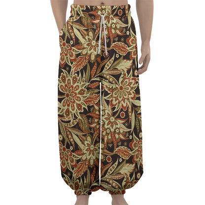 Vintage Brown Bohemian Floral Print Lantern Pants
