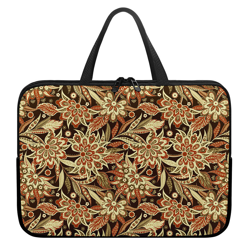Vintage Brown Bohemian Floral Print Laptop Sleeve With Handle