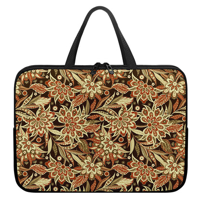 Vintage Brown Bohemian Floral Print Laptop Sleeve With Handle