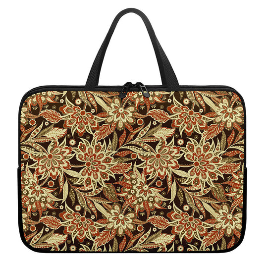 Vintage Brown Bohemian Floral Print Laptop Sleeve With Handle