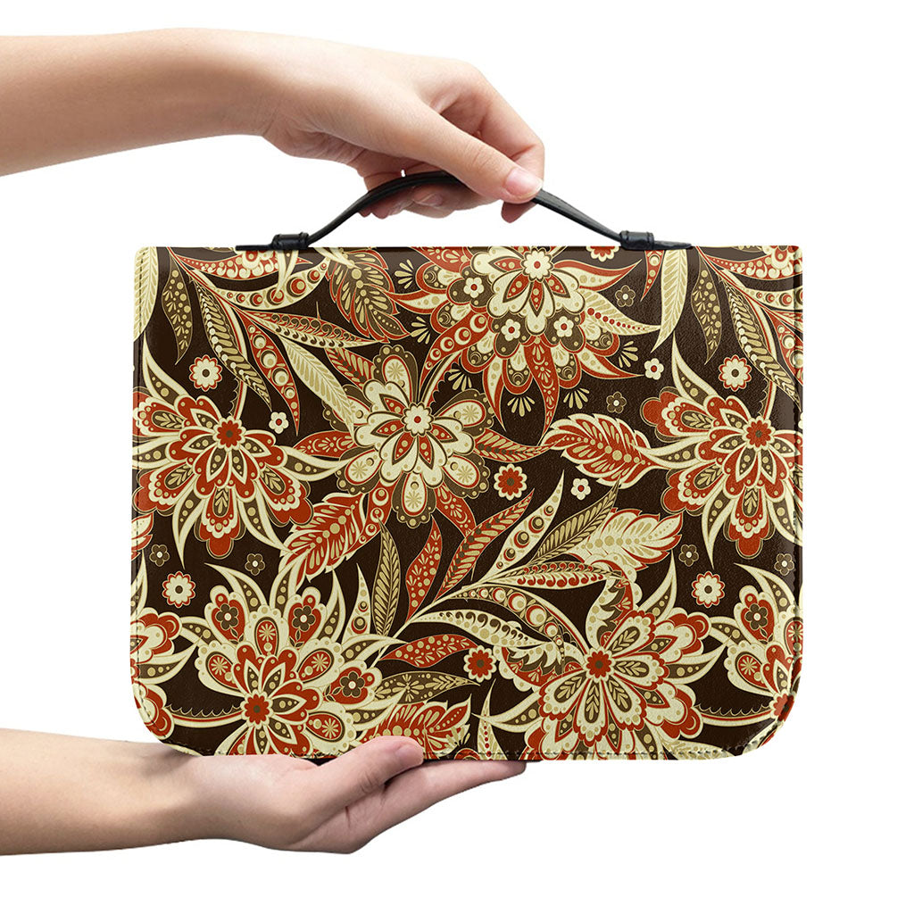 Vintage Brown Bohemian Floral Print Leather Bible Cover