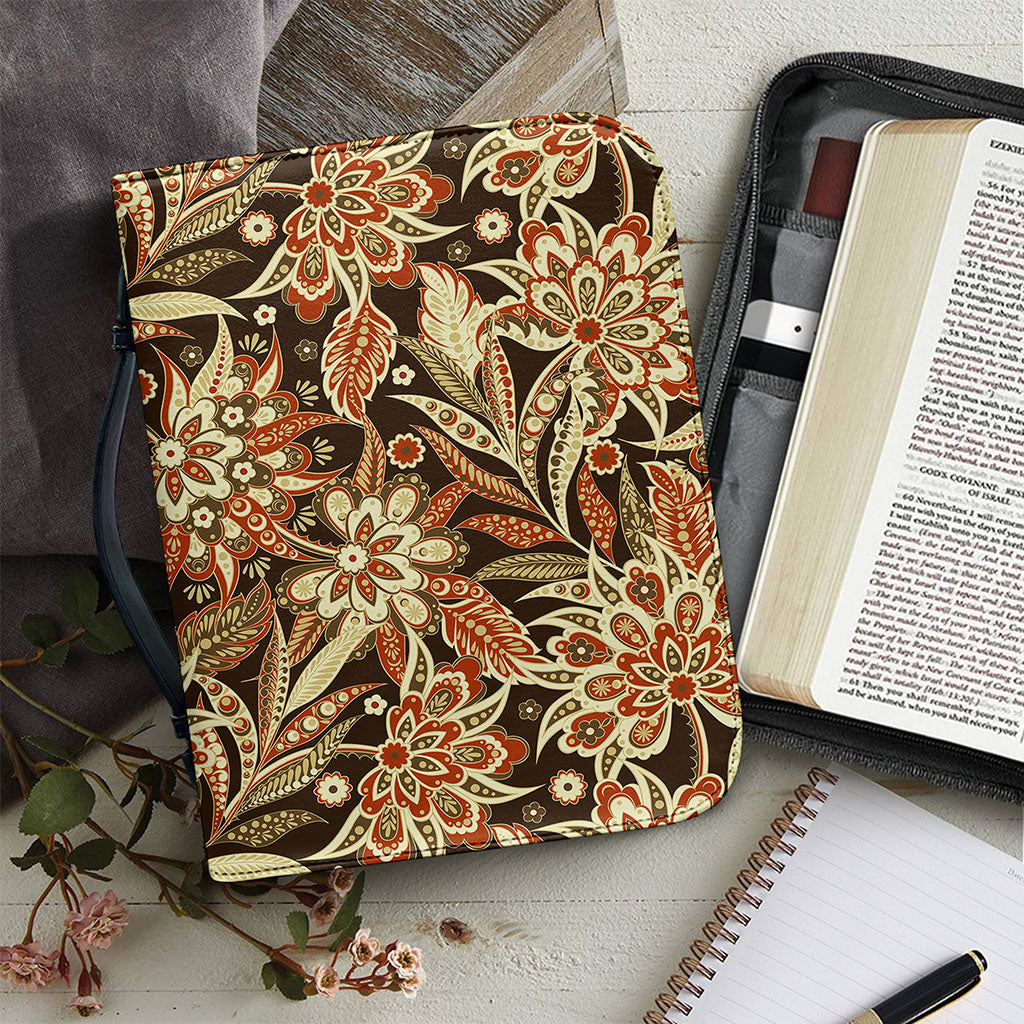 Vintage Brown Bohemian Floral Print Leather Bible Cover