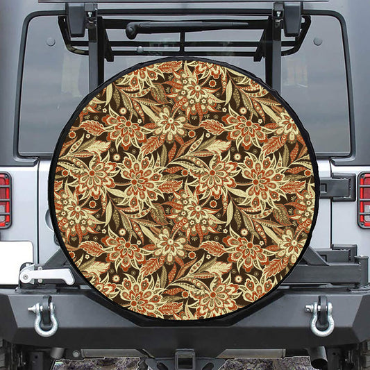 Vintage Brown Bohemian Floral Print Leather Spare Tire Cover