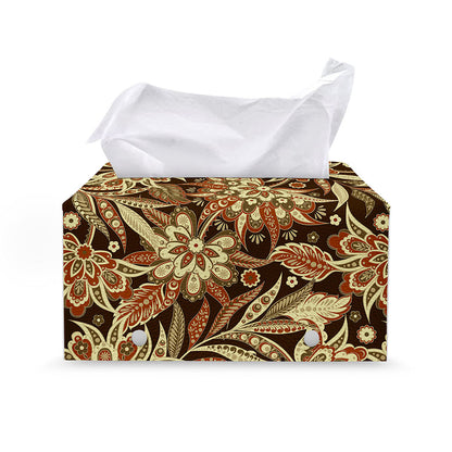 Vintage Brown Bohemian Floral Print Leather Tissue Box Cover