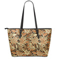 Vintage Brown Bohemian Floral Print Leather Tote Bag With Zipper
