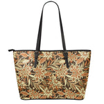 Vintage Brown Bohemian Floral Print Leather Tote Bag