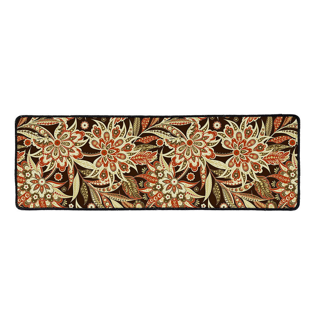 Vintage Brown Bohemian Floral Print Long Kitchen Mat