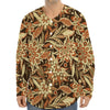 Vintage Brown Bohemian Floral Print Long Sleeve Baseball Jersey